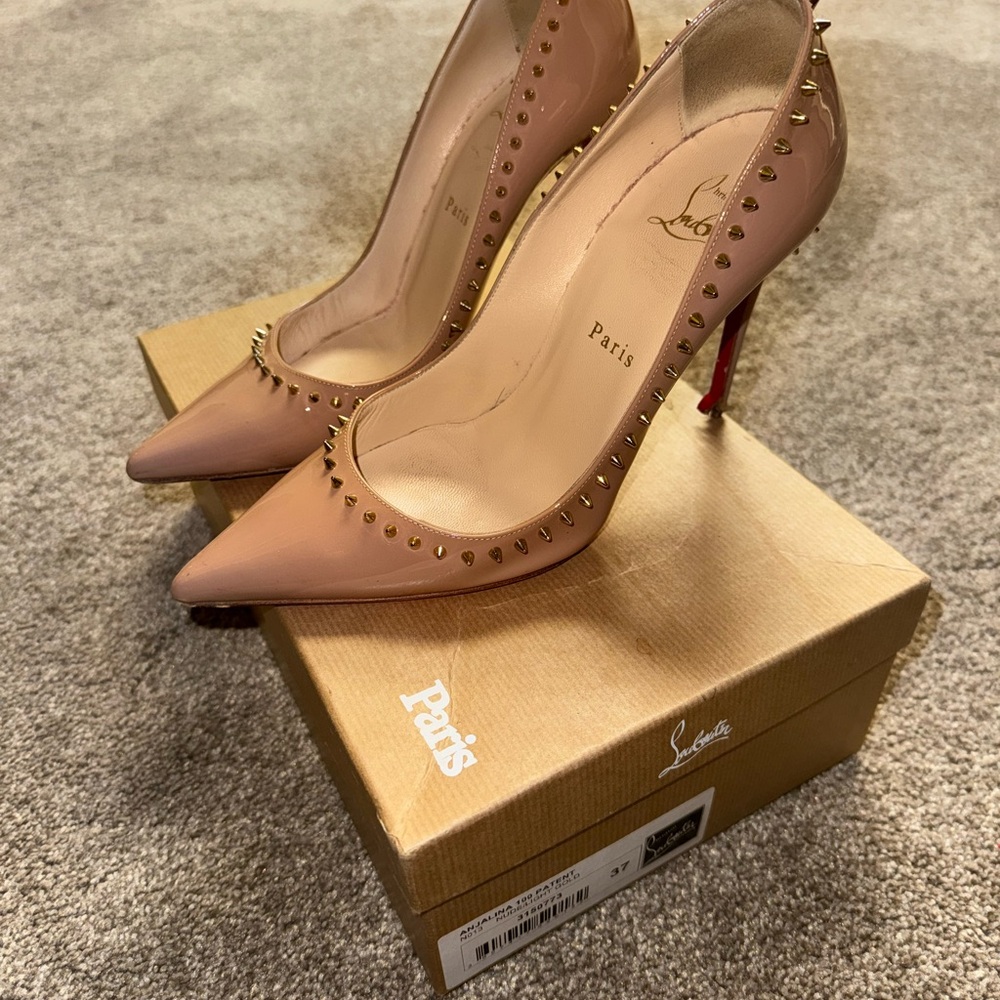 Christian Louboutin Anjali Patent Leather Nude Studded
